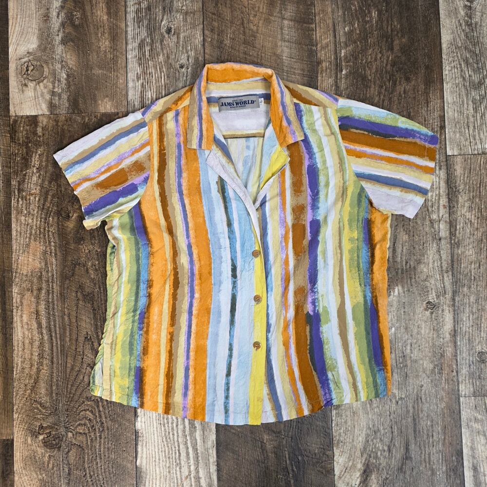 Jams World Rayon Hawaiian Shirt Striped Size Large Made in Hawaii